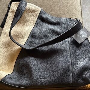 NEW Vince Camuto Black and Cream Leather Shoulder Bag